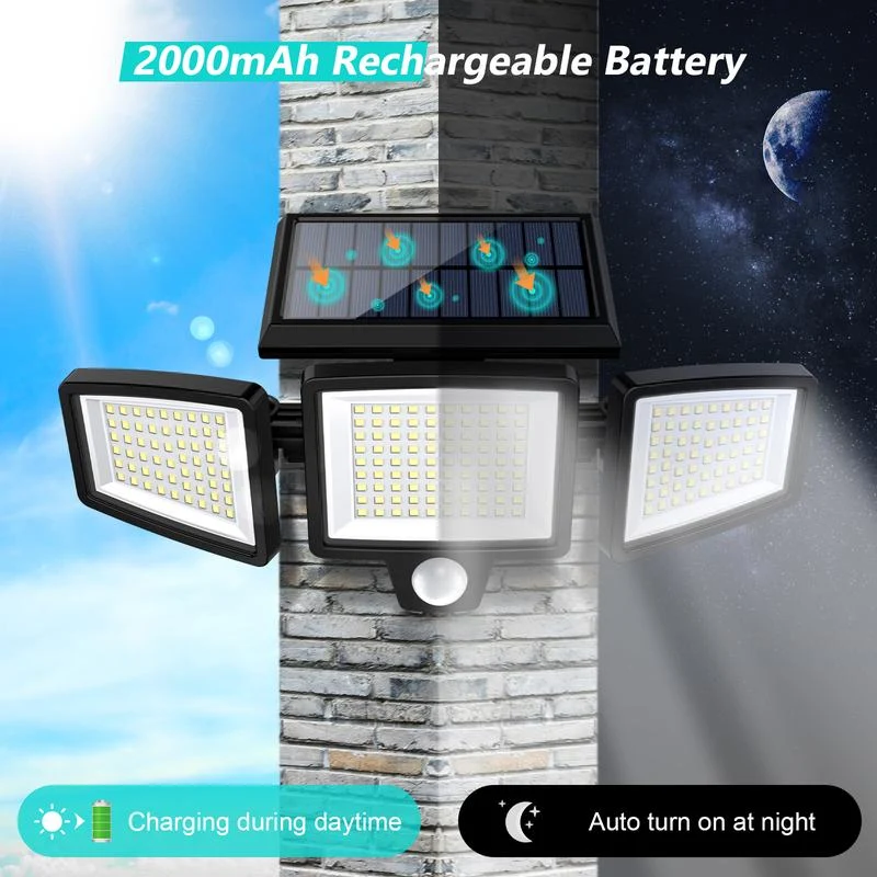 Tuffenough Solar Outdoor Security Light | 2500LM 210LED 3-Head Adjustable – IP65 Waterproof, 3 Modes, Ideal for Yard, Driveway, Shed & Farm - Image 2